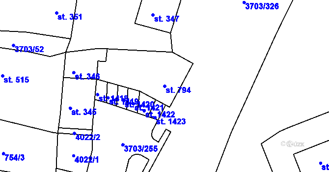 Parcela st. 794 v KÚ Dobřany, Katastrální mapa