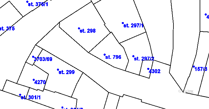 Parcela st. 796 v KÚ Dobřany, Katastrální mapa