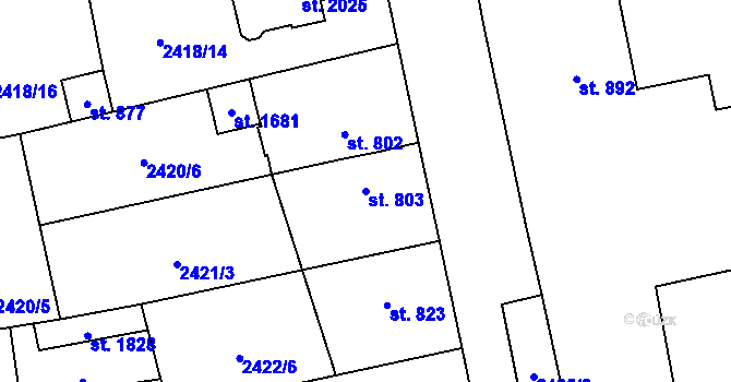 Parcela st. 803 v KÚ Dobřany, Katastrální mapa