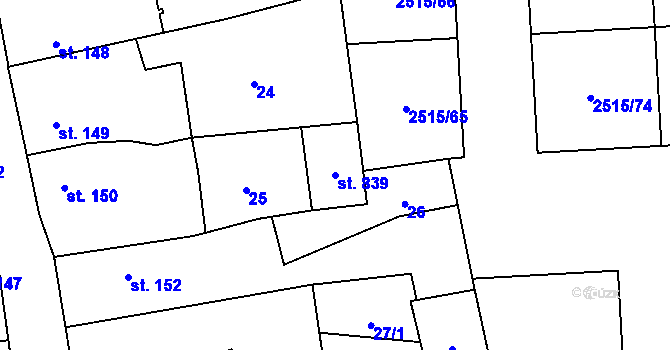 Parcela st. 839 v KÚ Dobřany, Katastrální mapa