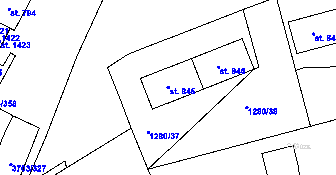 Parcela st. 845 v KÚ Dobřany, Katastrální mapa