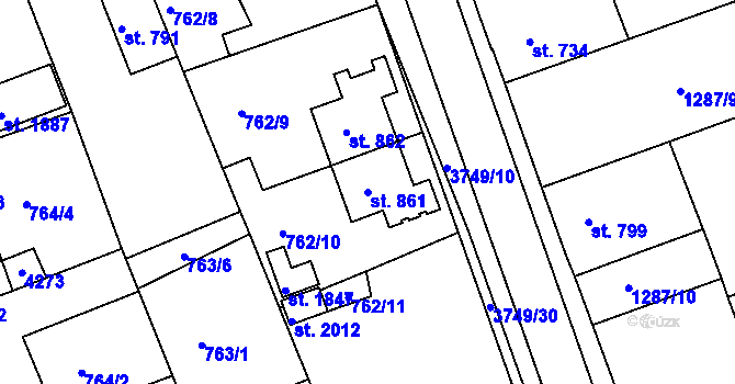 Parcela st. 861 v KÚ Dobřany, Katastrální mapa