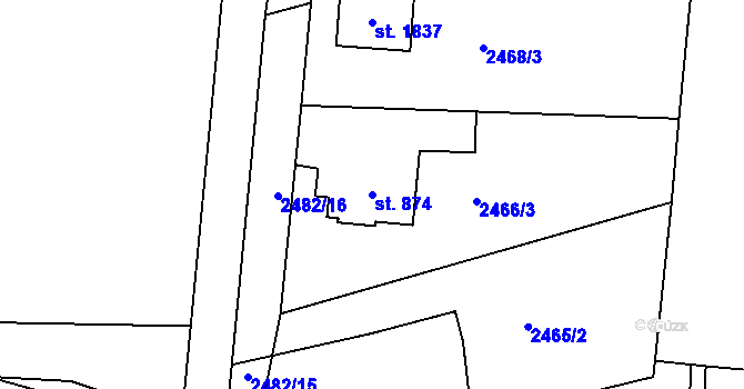 Parcela st. 874 v KÚ Dobřany, Katastrální mapa