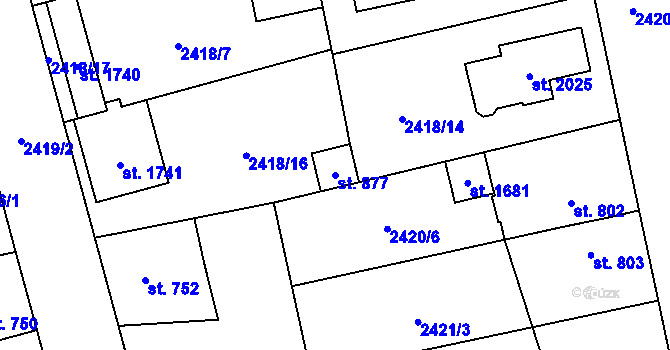 Parcela st. 877 v KÚ Dobřany, Katastrální mapa