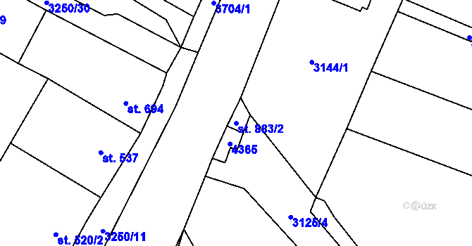 Parcela st. 883/2 v KÚ Dobřany, Katastrální mapa