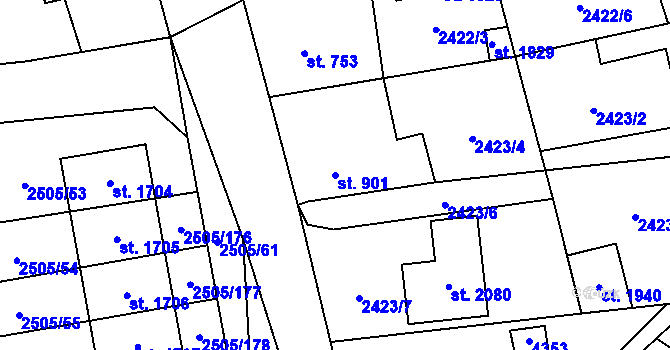 Parcela st. 901 v KÚ Dobřany, Katastrální mapa