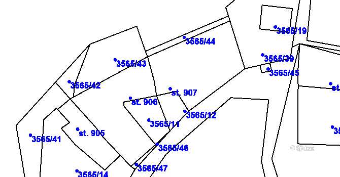 Parcela st. 907 v KÚ Dobřany, Katastrální mapa