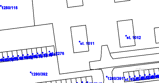 Parcela st. 1011 v KÚ Dobřany, Katastrální mapa
