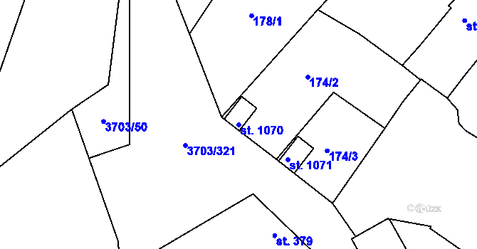 Parcela st. 1070 v KÚ Dobřany, Katastrální mapa