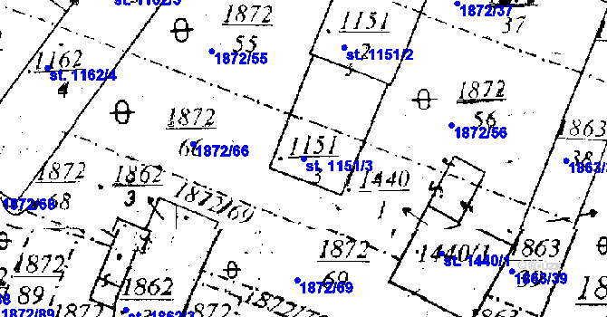 Parcela st. 1151/3 v KÚ Dobřany, Katastrální mapa