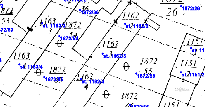 Parcela st. 1162/3 v KÚ Dobřany, Katastrální mapa