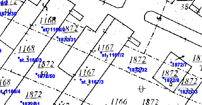 Parcela st. 1167/2 v KÚ Dobřany, Katastrální mapa