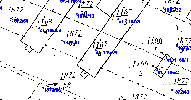 Parcela st. 1167/4 v KÚ Dobřany, Katastrální mapa