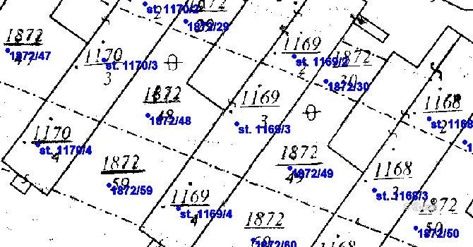 Parcela st. 1169/3 v KÚ Dobřany, Katastrální mapa