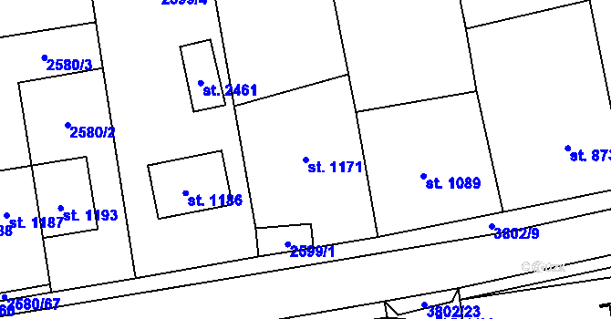 Parcela st. 1171 v KÚ Dobřany, Katastrální mapa