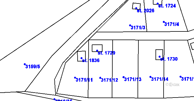 Parcela st. 1729 v KÚ Dobřany, Katastrální mapa