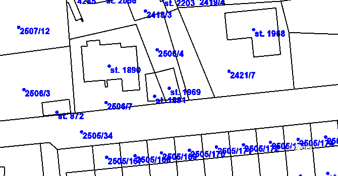Parcela st. 1969 v KÚ Dobřany, Katastrální mapa