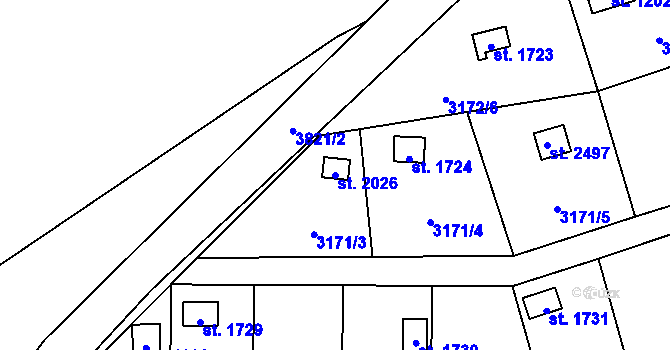Parcela st. 2026 v KÚ Dobřany, Katastrální mapa