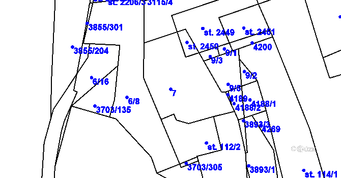 Parcela st. 7 v KÚ Dobřany, Katastrální mapa