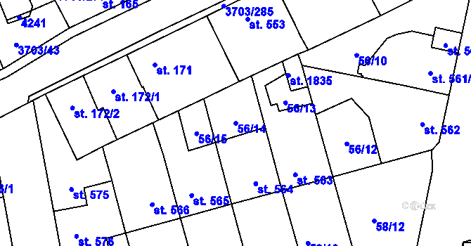 Parcela st. 56/14 v KÚ Dobřany, Katastrální mapa