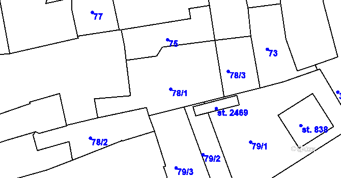 Parcela st. 78/1 v KÚ Dobřany, Katastrální mapa