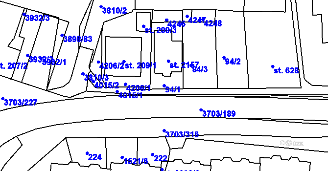 Parcela st. 94/1 v KÚ Dobřany, Katastrální mapa