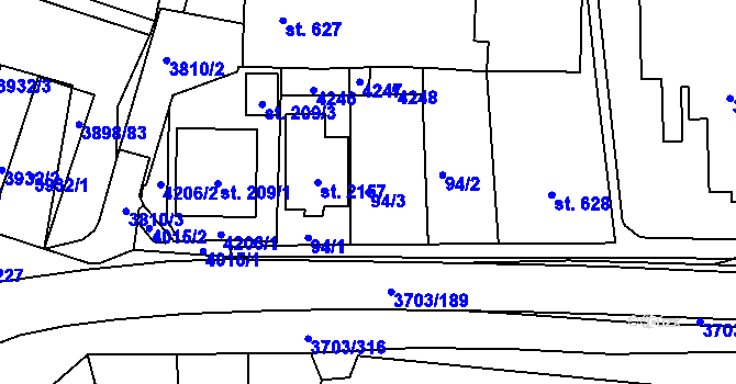 Parcela st. 94/3 v KÚ Dobřany, Katastrální mapa