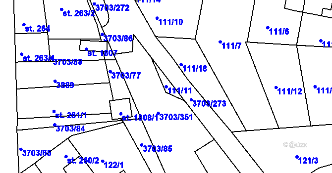 Parcela st. 111/11 v KÚ Dobřany, Katastrální mapa