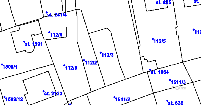 Parcela st. 112/3 v KÚ Dobřany, Katastrální mapa