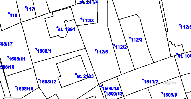 Parcela st. 112/6 v KÚ Dobřany, Katastrální mapa