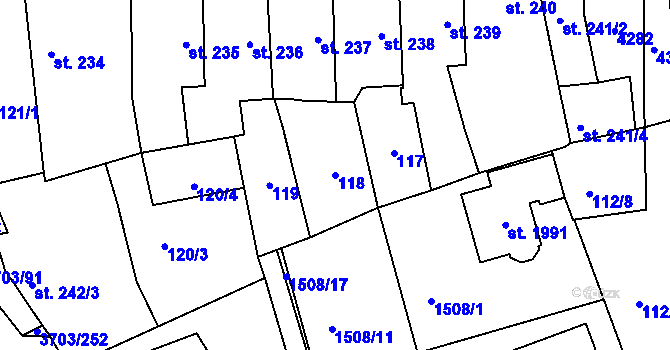 Parcela st. 118 v KÚ Dobřany, Katastrální mapa