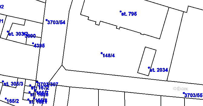 Parcela st. 148/4 v KÚ Dobřany, Katastrální mapa
