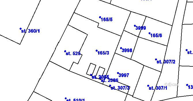 Parcela st. 165/3 v KÚ Dobřany, Katastrální mapa