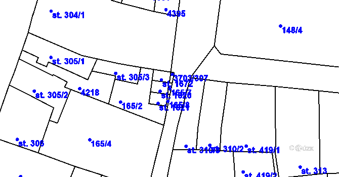 Parcela st. 165/7 v KÚ Dobřany, Katastrální mapa