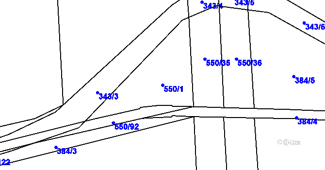 Parcela st. 550/1 v KÚ Dobřany, Katastrální mapa