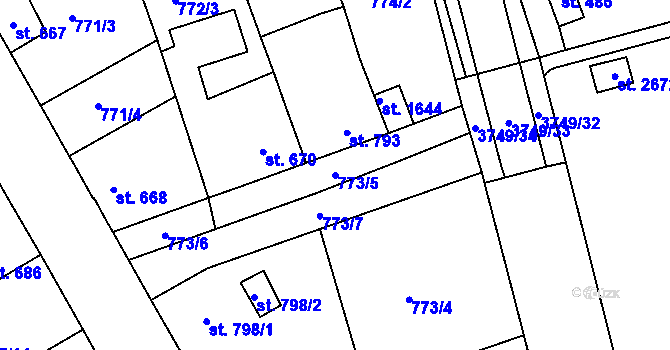 Parcela st. 773/5 v KÚ Dobřany, Katastrální mapa