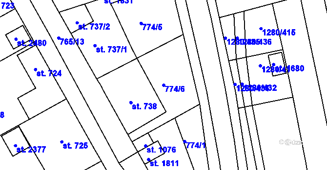 Parcela st. 774/6 v KÚ Dobřany, Katastrální mapa