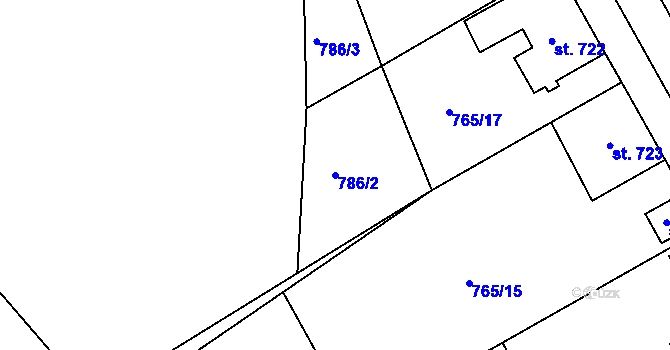 Parcela st. 786/2 v KÚ Dobřany, Katastrální mapa