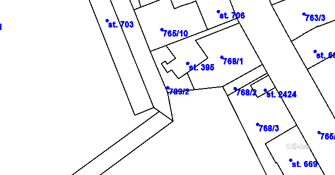 Parcela st. 789/2 v KÚ Dobřany, Katastrální mapa
