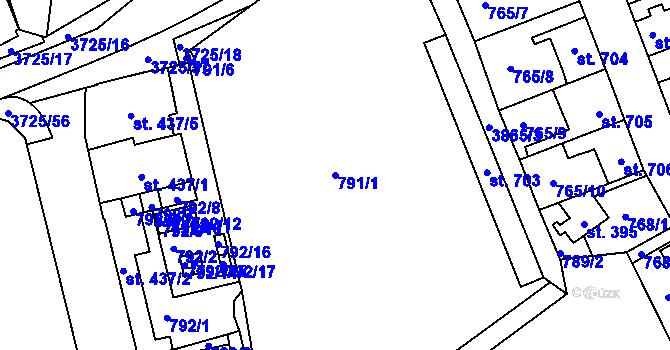 Parcela st. 791/1 v KÚ Dobřany, Katastrální mapa