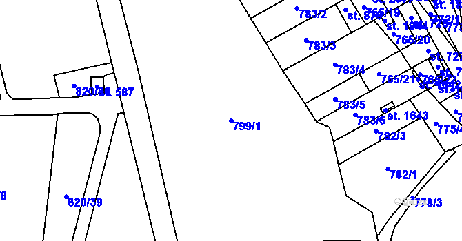 Parcela st. 799/1 v KÚ Dobřany, Katastrální mapa