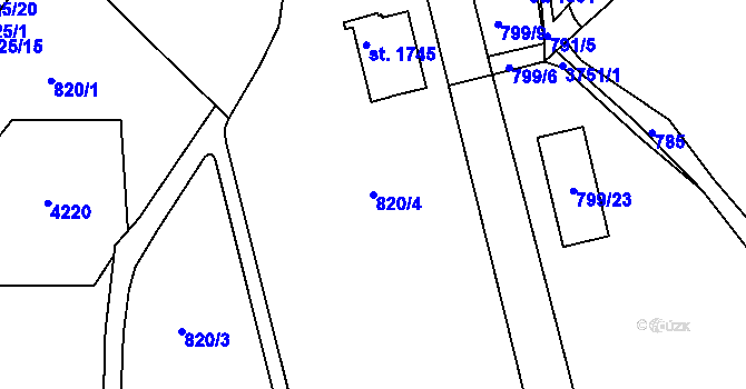 Parcela st. 820/4 v KÚ Dobřany, Katastrální mapa