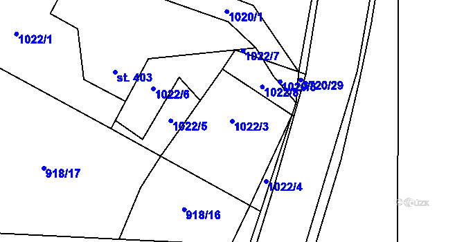 Parcela st. 1022/3 v KÚ Dobřany, Katastrální mapa