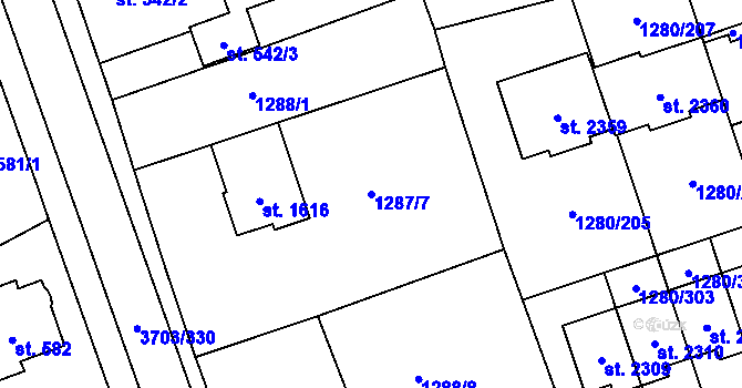 Parcela st. 1287/7 v KÚ Dobřany, Katastrální mapa