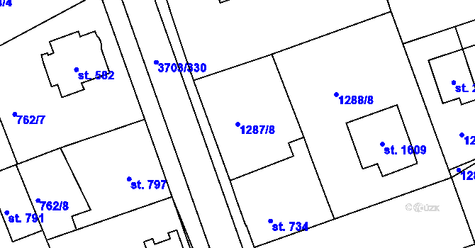 Parcela st. 1287/8 v KÚ Dobřany, Katastrální mapa