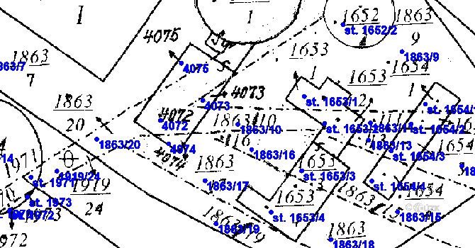 Parcela st. 1863/10 v KÚ Dobřany, Katastrální mapa