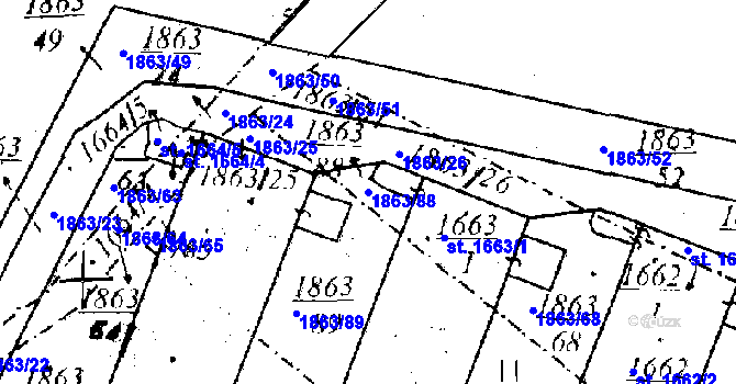 Parcela st. 1863/88 v KÚ Dobřany, Katastrální mapa