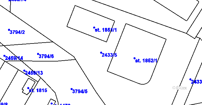 Parcela st. 2433/5 v KÚ Dobřany, Katastrální mapa