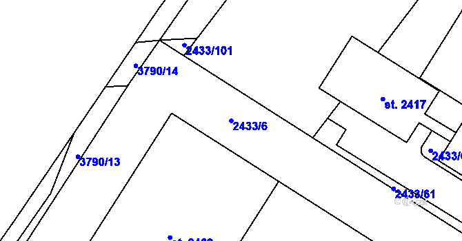 Parcela st. 2433/6 v KÚ Dobřany, Katastrální mapa