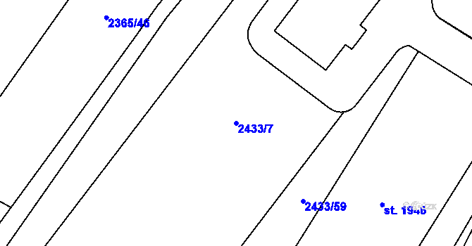 Parcela st. 2433/7 v KÚ Dobřany, Katastrální mapa